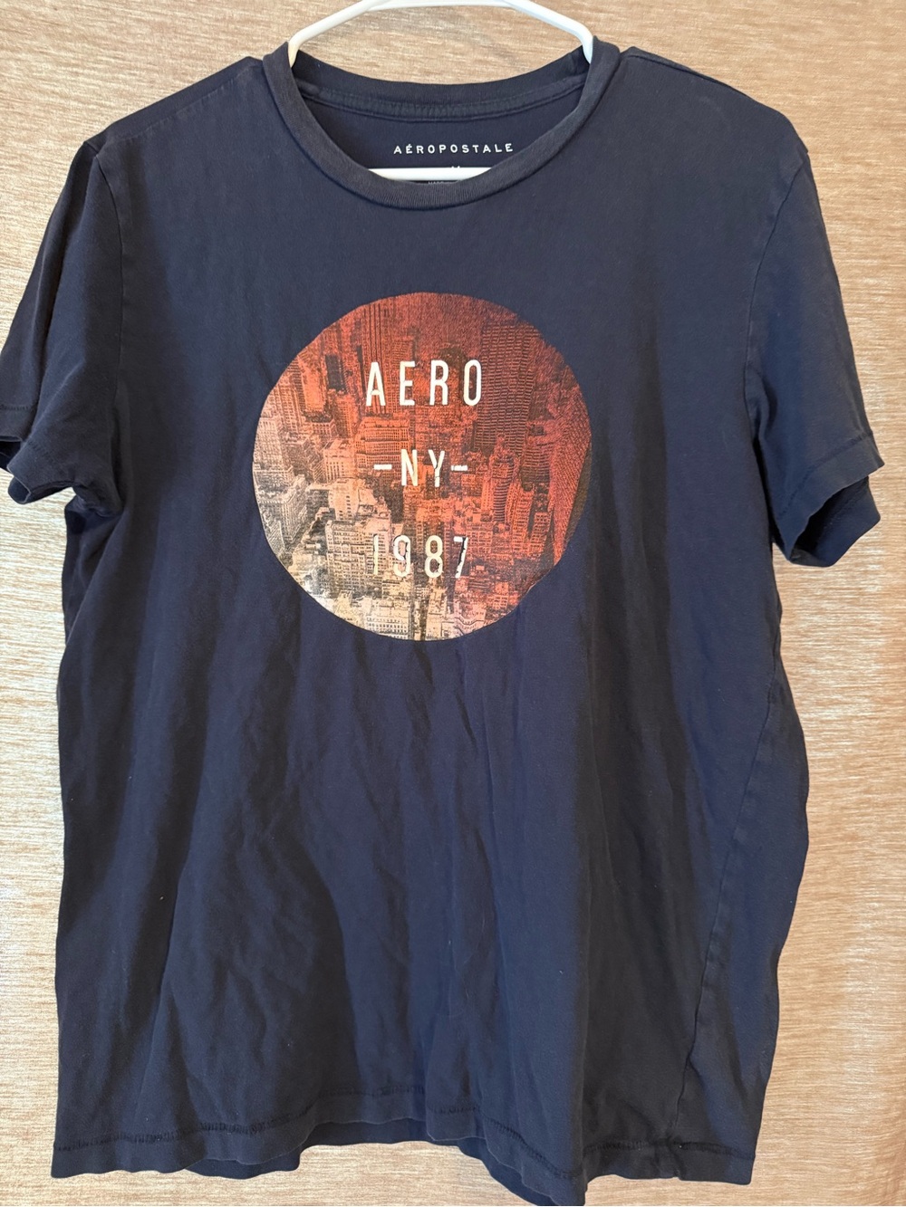 Aeropostale Navy Short Sleeve Crew T-Shirt with Orange Graphic